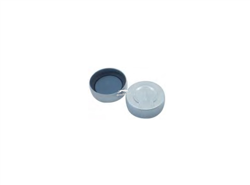 Picture of 20mm Aluminium Complete Tear Off Crimp Cap (Silver), with Pre-fitted Pharma-Fix Moulded Grey PTFE/Butyl Septa, 3mm, (Shore A 50)